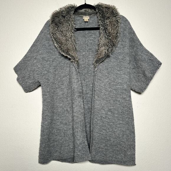 Chico’s Lillian Gray Wool Blend Faux Fur Collar Cardigan Sweater - Picture 8 of 15